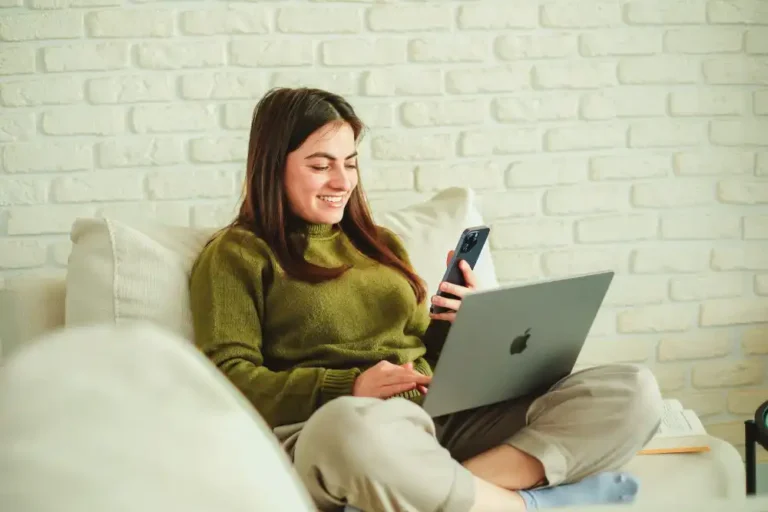 A woman searching legitimate remote jobs over 50