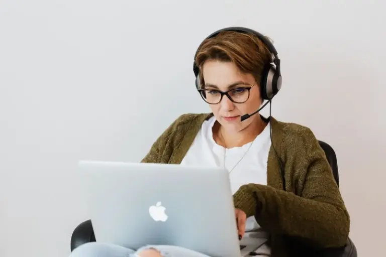 a woman using a laptop for work